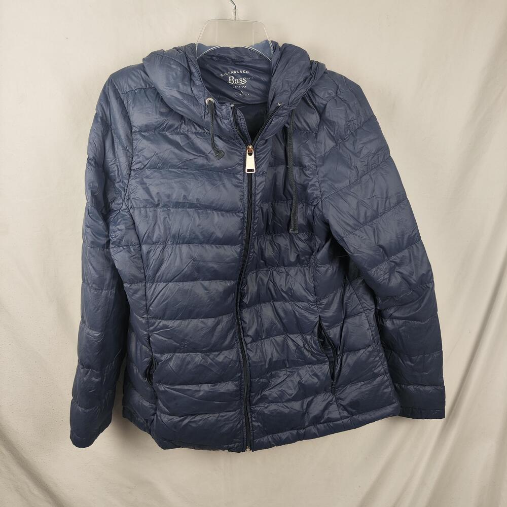 G.H. Bass & Co Jacket Womens Large Blue Hooded Quilted Puffer Zip Pockets Warm